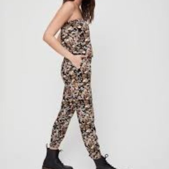 Aritzia Talula Strapless Tabata Floral  Drawstring Elastic Waist Jumpsuit Large - Picture 2 of 8
